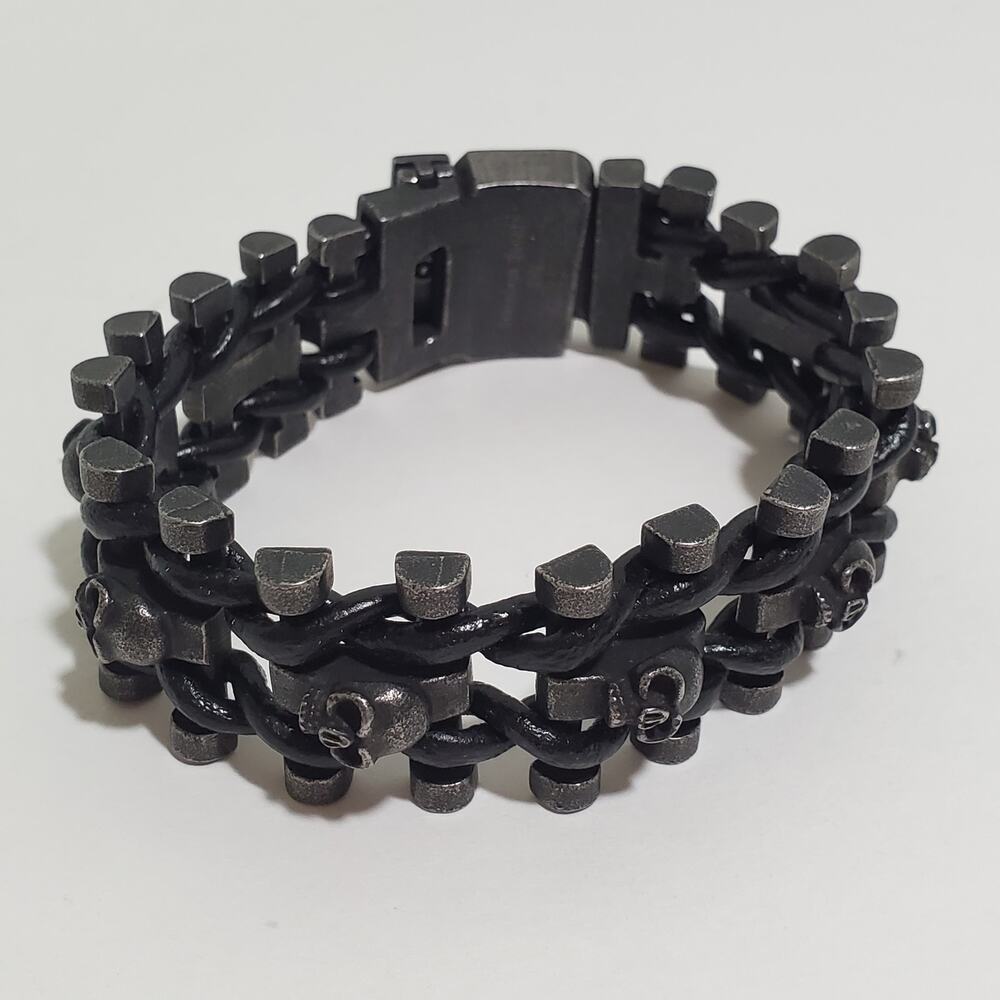 Halloween Mens Skull Bracelet Black 316L Stainless Norse Viking Punk Goth Moto
